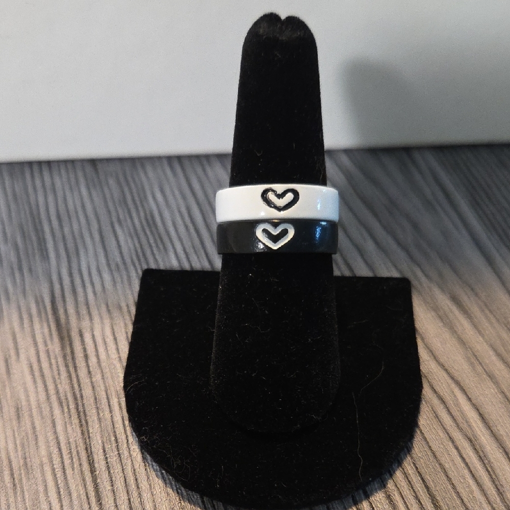 Black and White Heart Rings